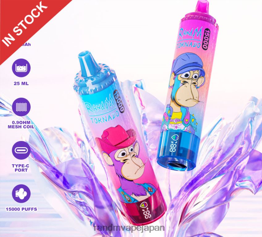 4LP42P20 Fumot RandM Tornado 15000 vape デバイス (バッテリーとジュース ディスプレイ バージョン 1 付き) スイカ氷 - Tornado Vape Flavours
