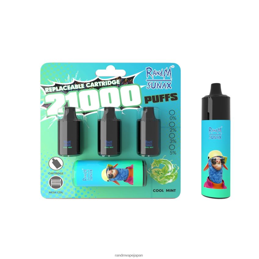 4LP42P265 RandM Sunax 21000 エアフロー コントロール ポッド交換可能 VAPE デバイス 1pc クールミント - RandM Vapes