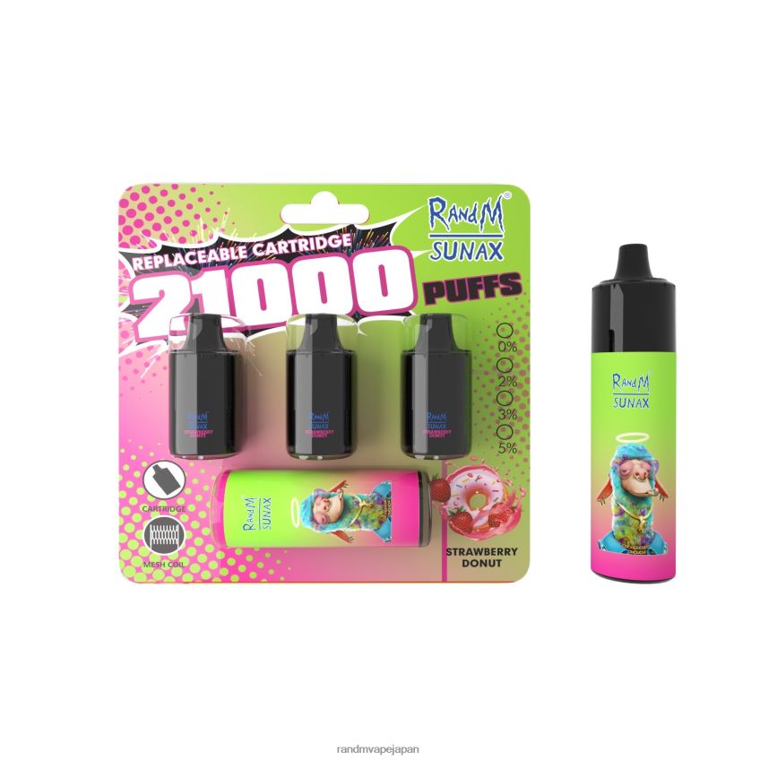 4LP42P267 RandM Sunax 21000 エアフロー コントロール ポッド交換可能 VAPE デバイス 1pc いちごドーナツ - RandM Tornado Store