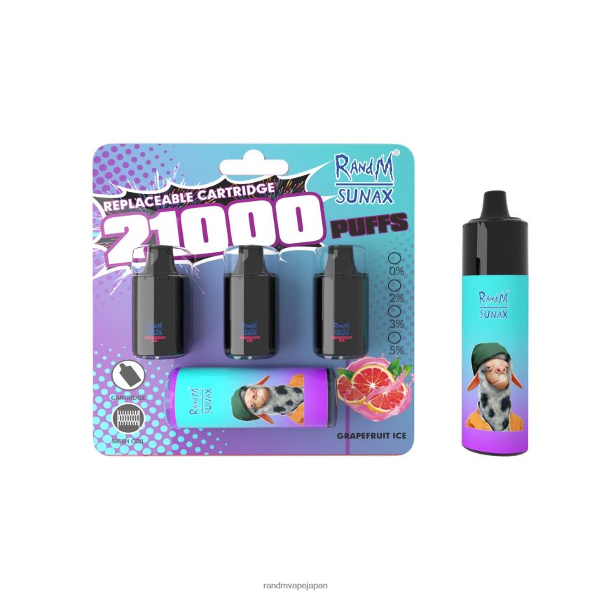 4LP42P275 RandM Sunax 21000 エアフロー コントロール ポッド交換可能 VAPE デバイス 1pc グレープフルーツアイス - RandM Vapes