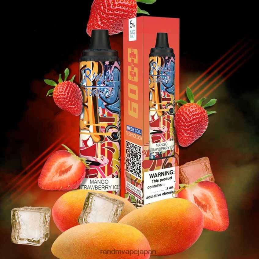 4LP42P289 RandM Tornado 6000 エアフローコントロールベイプポッドデバイス 1pc マンゴーストロベリーアイス - RandM Flavors