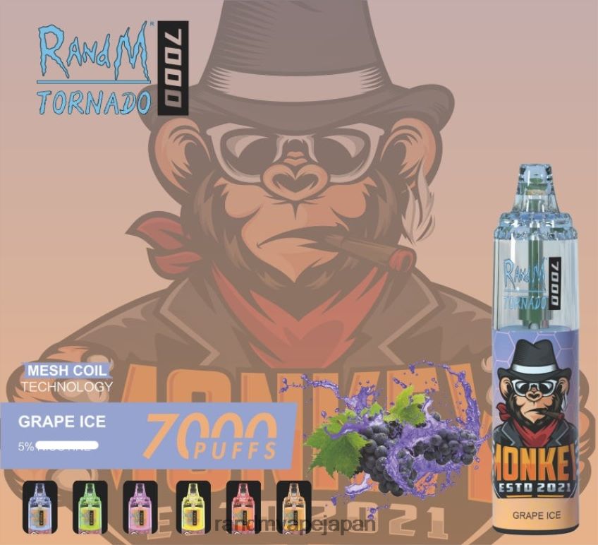 4LP42P173 RandM Tornado 7000 エアフローコントロールベープデバイス 1pc ぶどう氷 - RandM Vape Japan